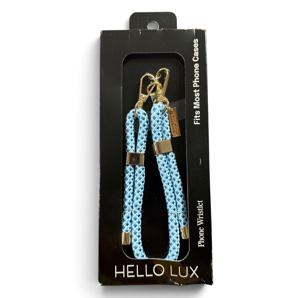 Hello Lux Phone Wristlet Universal Woven Rope Strap Light Blue Gold Tone 12.6in